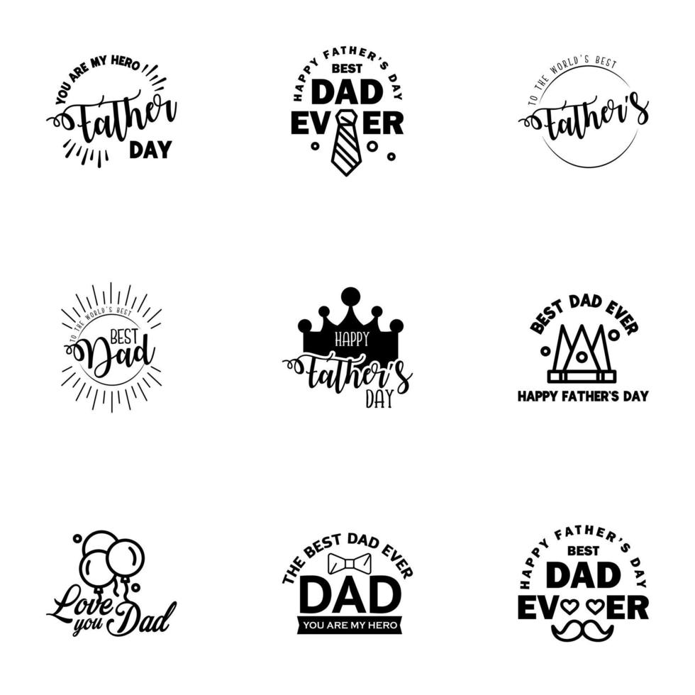 Happy Fathers Day 9 Black Vector Element Set Ribbons and Labels Editable Vector Design Elements