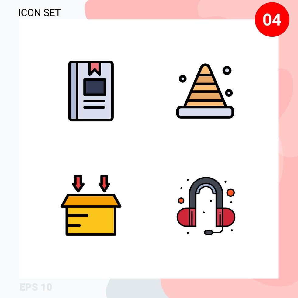 4 User Interface Filledline Flat Color Pack of modern Signs and Symbols of book tool learning bumper logistic Editable Vector Design Elements