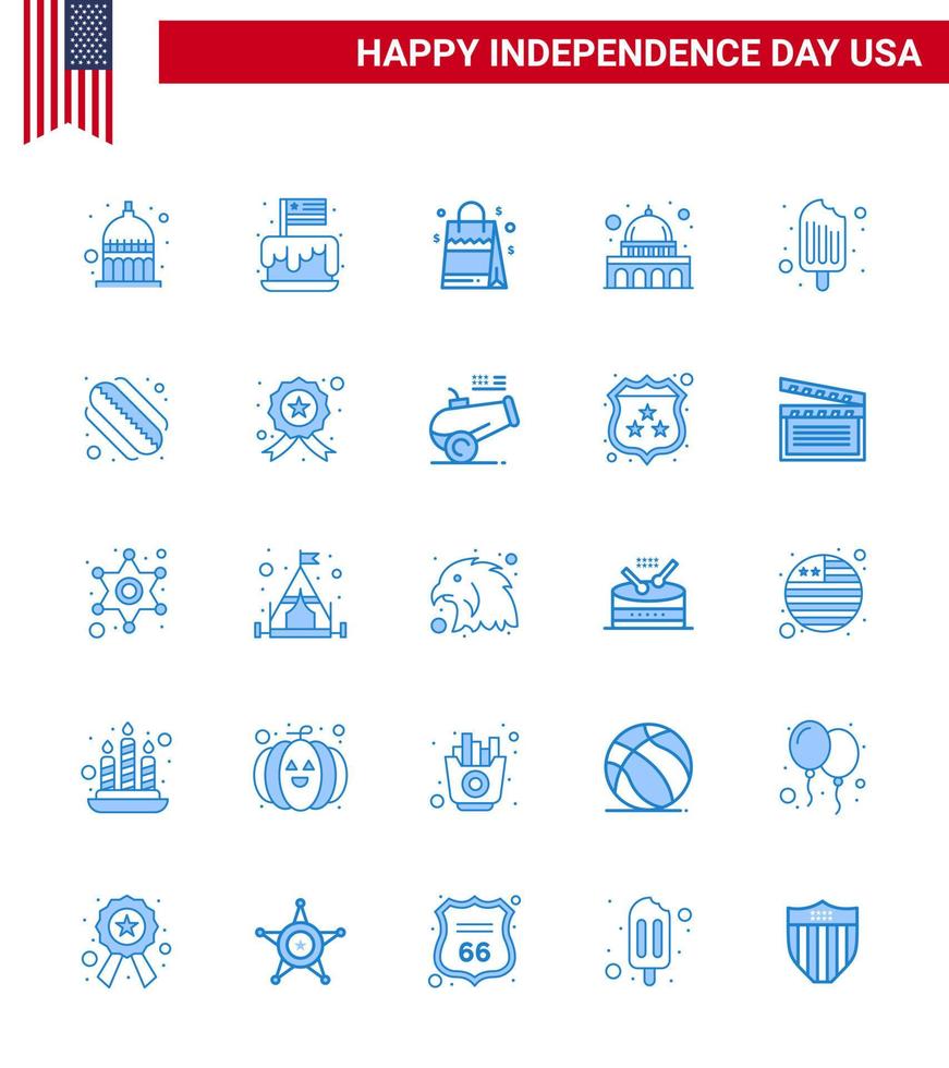 grupo de 25 blues establecidos para el día de la independencia de los estados unidos de américa, como los elementos de diseño vectorial editables del día de estados unidos de estados unidos vector