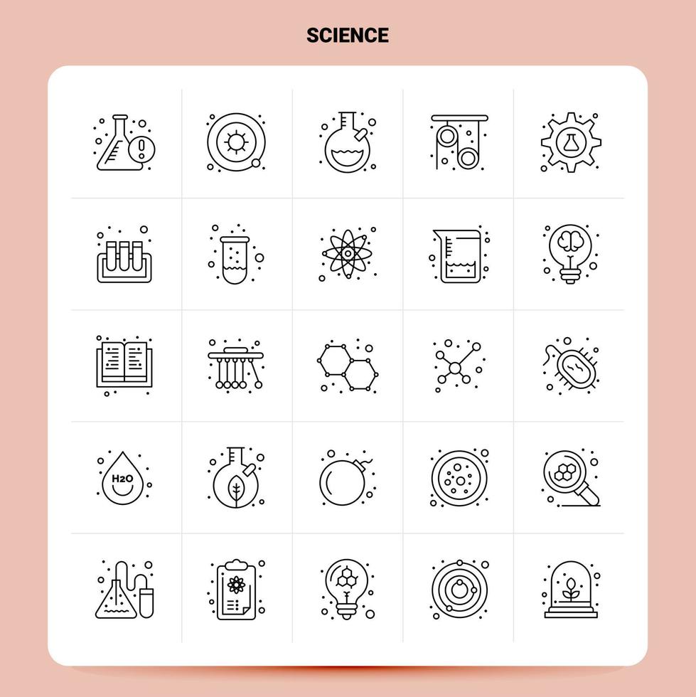 OutLine 25 Science Icon set Vector Line Style Design Black Icons Set Linear pictogram pack Web and Mobile Business ideas design Vector Illustration