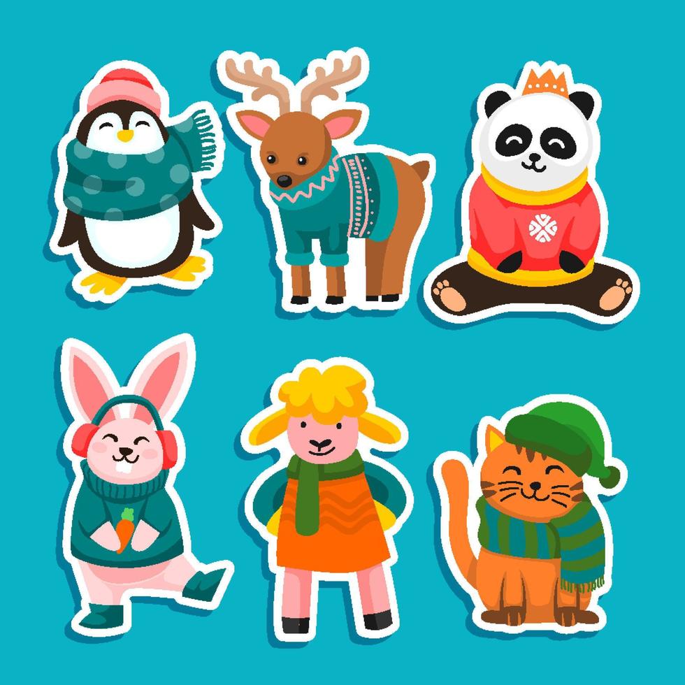 conjunto de pegatinas de animales de invierno vector