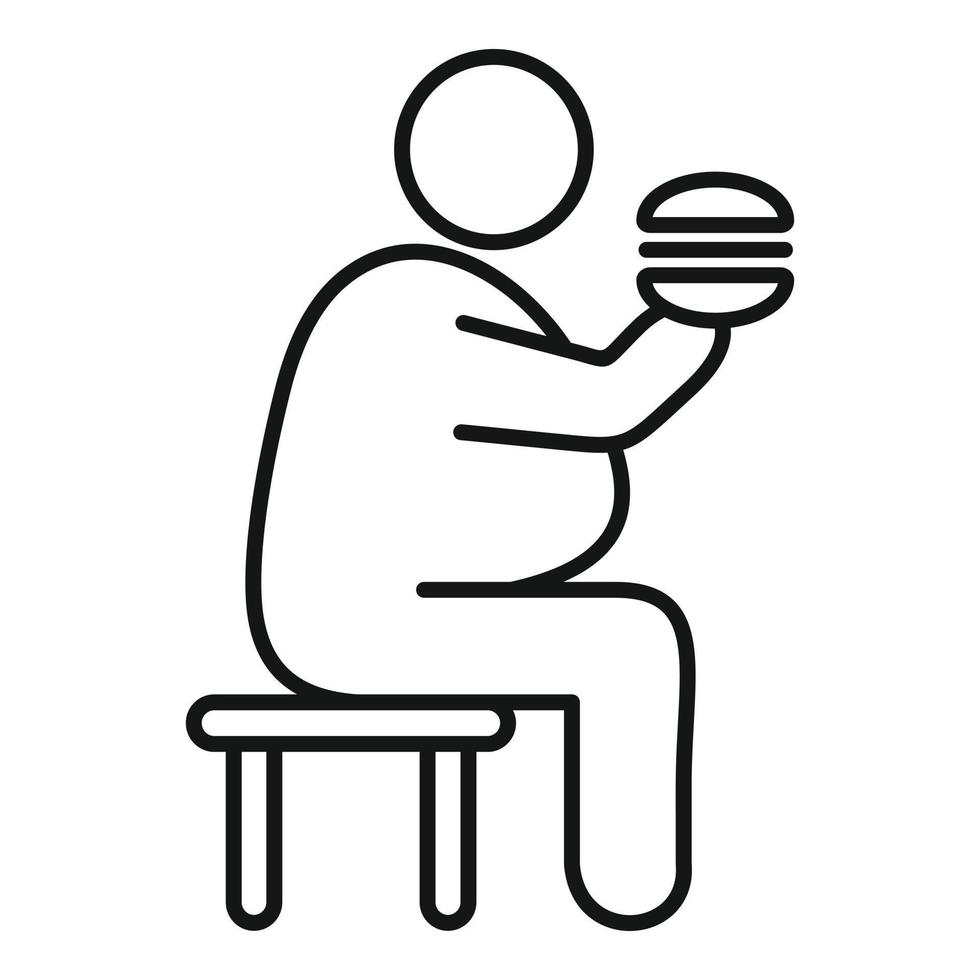 Overweight man eat burger icon, outline style vector