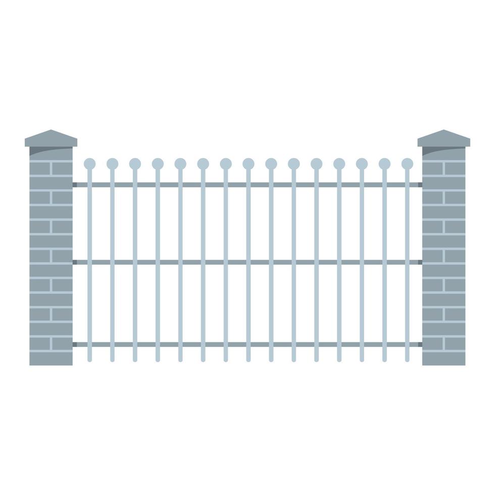 Brick and metal fence icon, flat style. vector