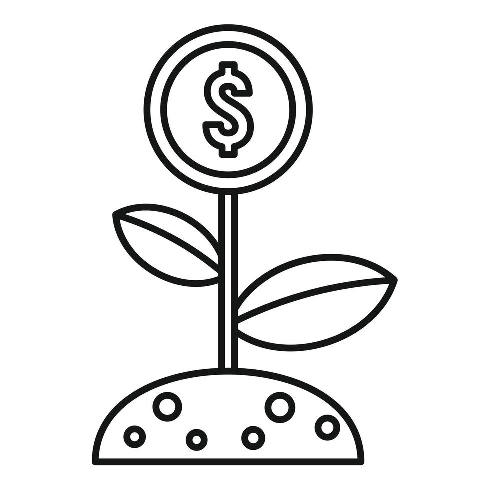 icono de flor de dinero de crowdfunding, estilo de esquema vector