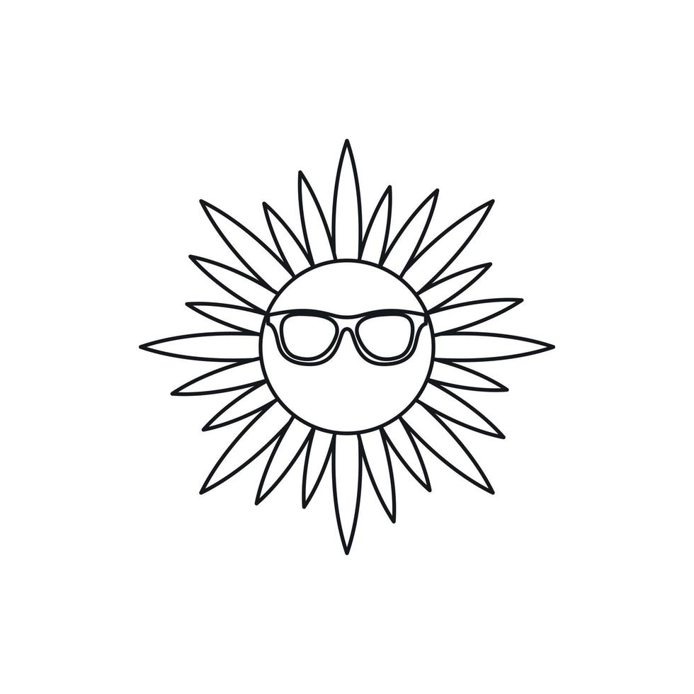 icono de sol en gafas, estilo de contorno vector