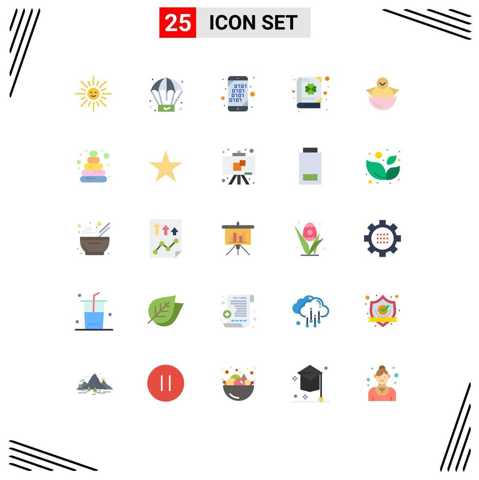 paquete de 25 signos y símbolos de colores planos modernos para medios de impresión web, como el código de huevo de pascua patrick clover, elementos de diseño de vectores editables