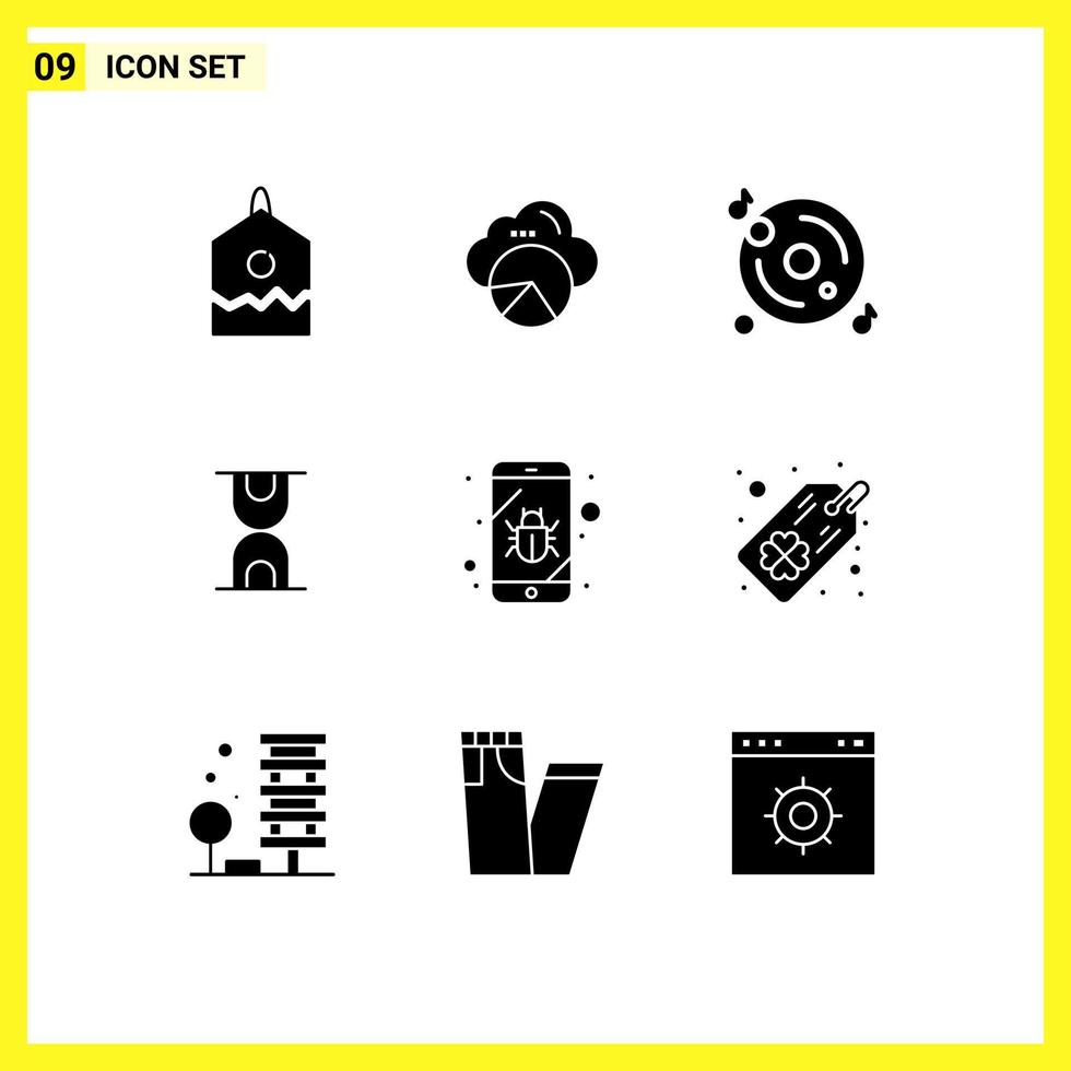 Stock Vector Icon Pack of 9 Line Signs and Symbols for spy mobile cd bug hour Editable Vector Design Elements