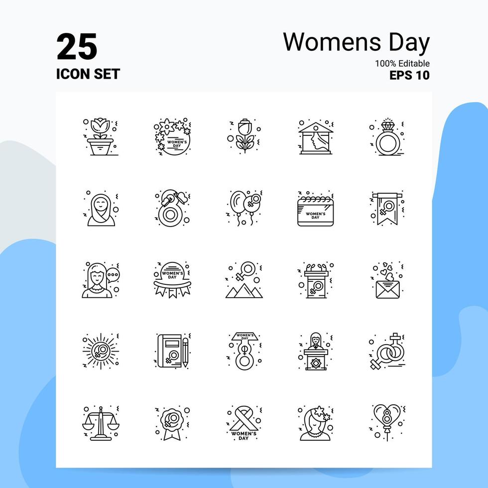 25 conjunto de iconos del día de la mujer 100 archivos eps 10 editables concepto de logotipo de empresa ideas diseño de icono de línea vector