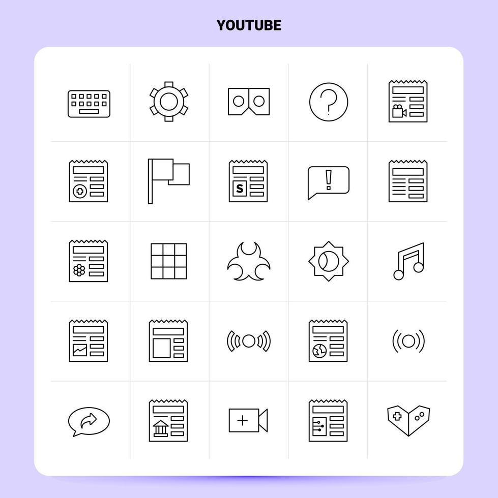esquema 25 conjunto de iconos de youtube diseño de estilo de línea vectorial conjunto de iconos negros paquete de pictogramas lineales diseño de ideas de negocios web y móvil ilustración vectorial vector