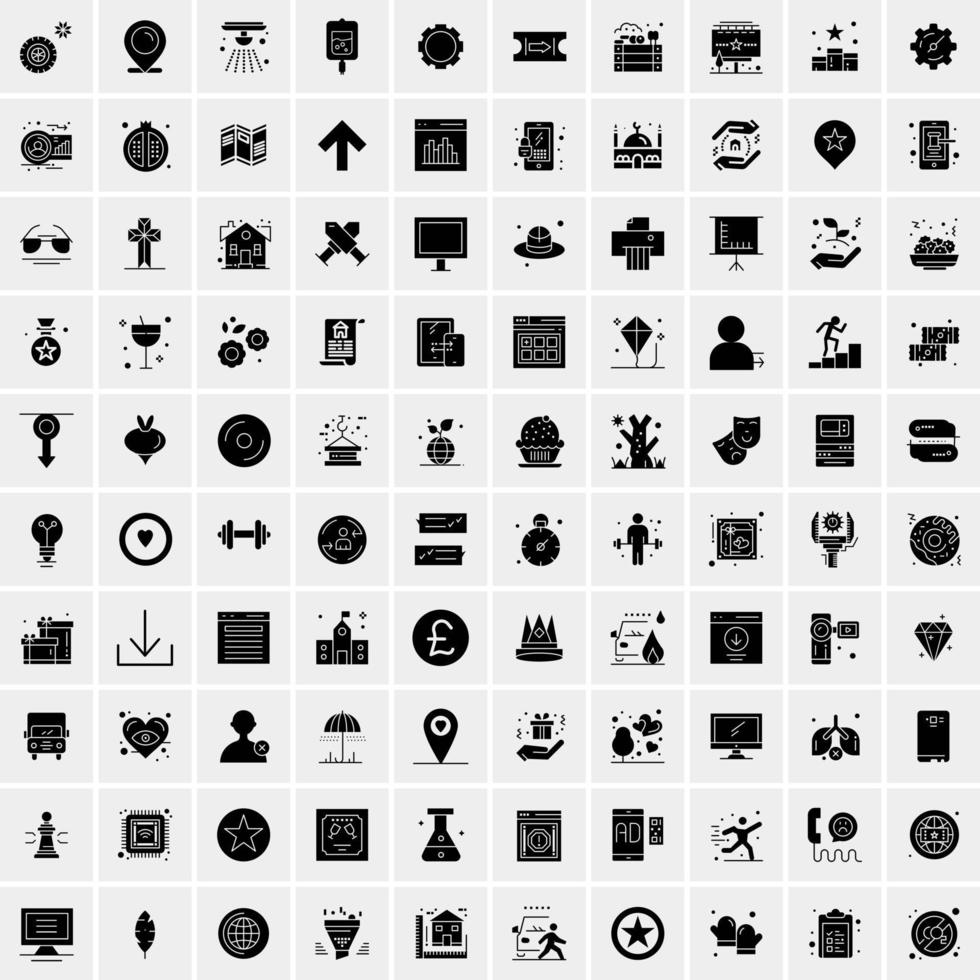 100 Business Icon Solid Glyph Vector Illustration