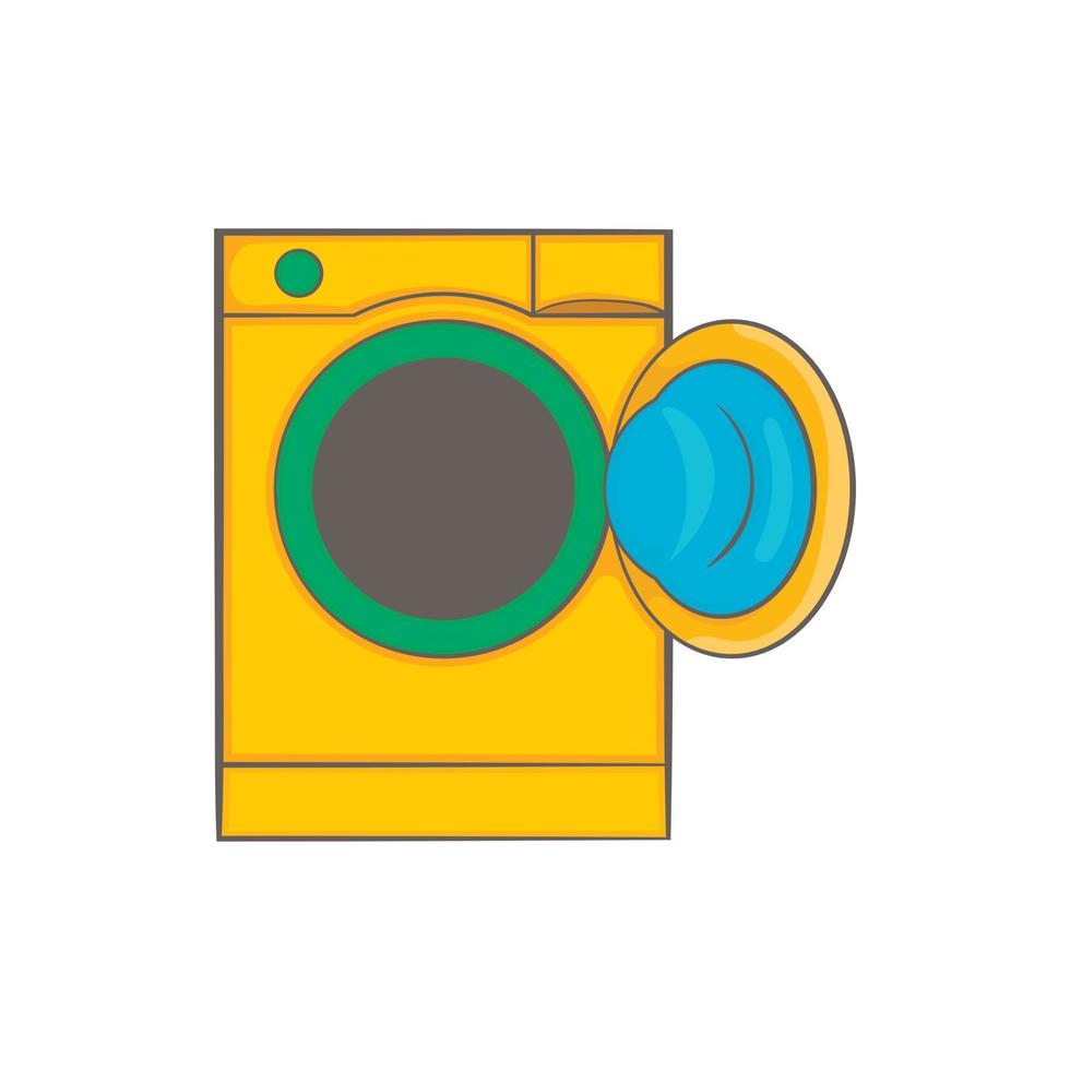 Yellow washing machine icon, cartoon style vector