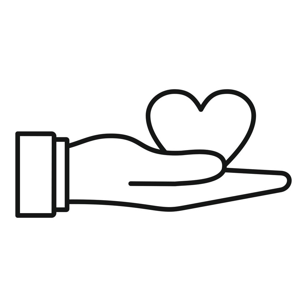 icono de mano de corazón de donación, estilo de contorno vector