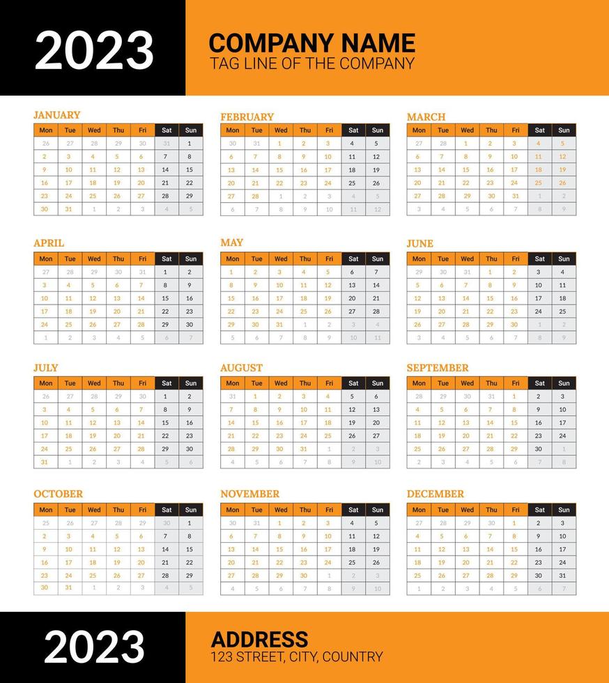 Calendar for 2023, Simple and professional 2023 Calendar design vector
