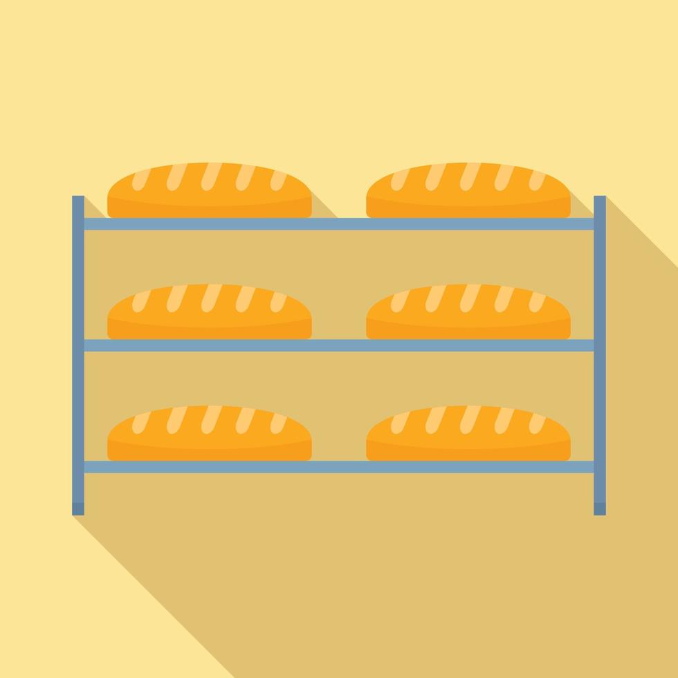 Bread in factory shelf icon, flat style vector