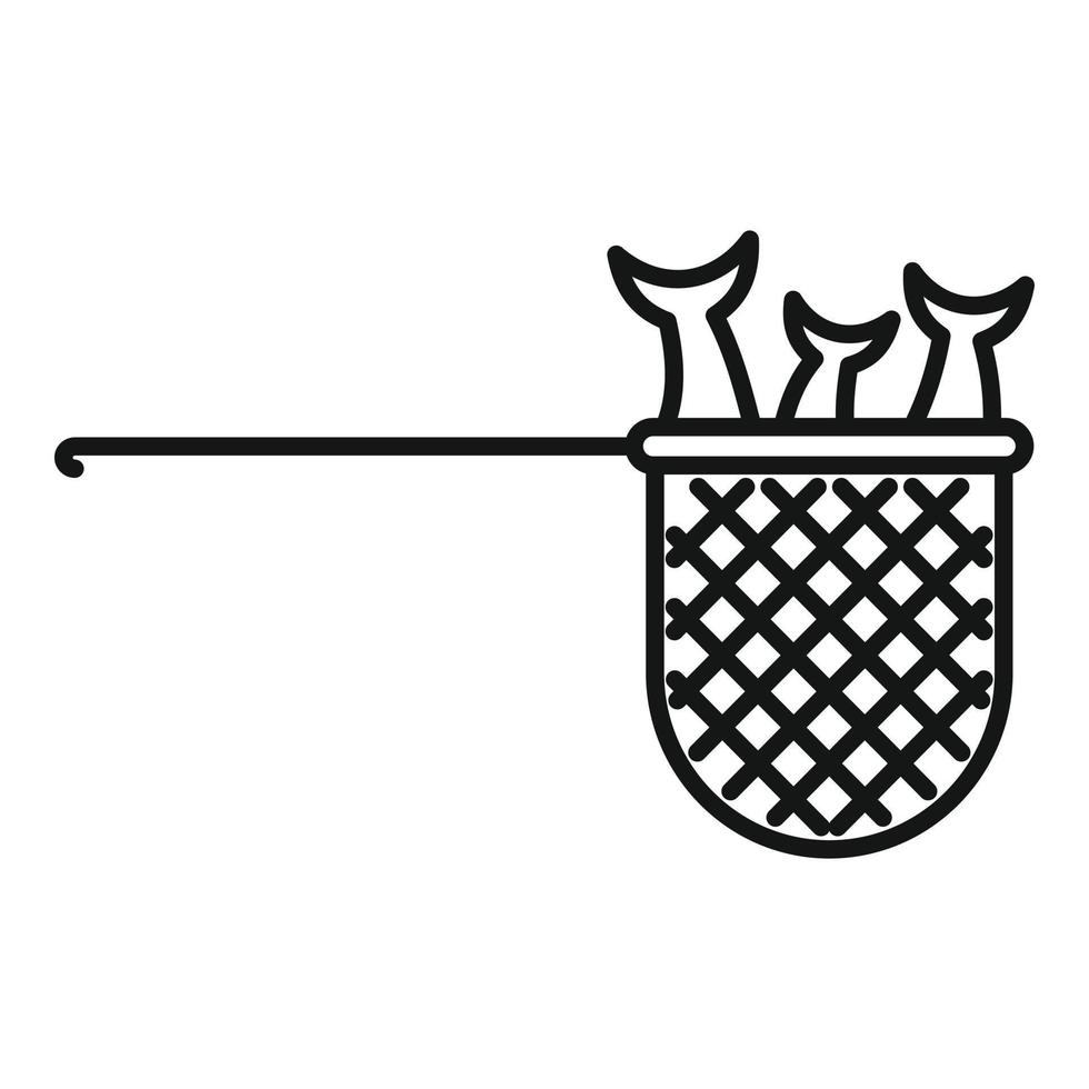 icono de red de captura de peces, estilo de esquema vector