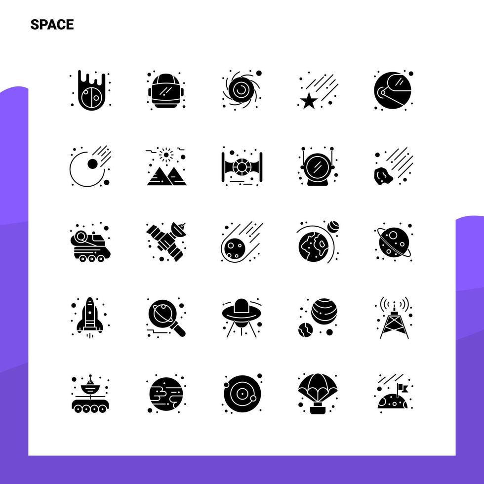 25 conjunto de iconos de espacio plantilla de ilustración de vector de icono de glifo sólido para ideas web y móviles para empresa comercial