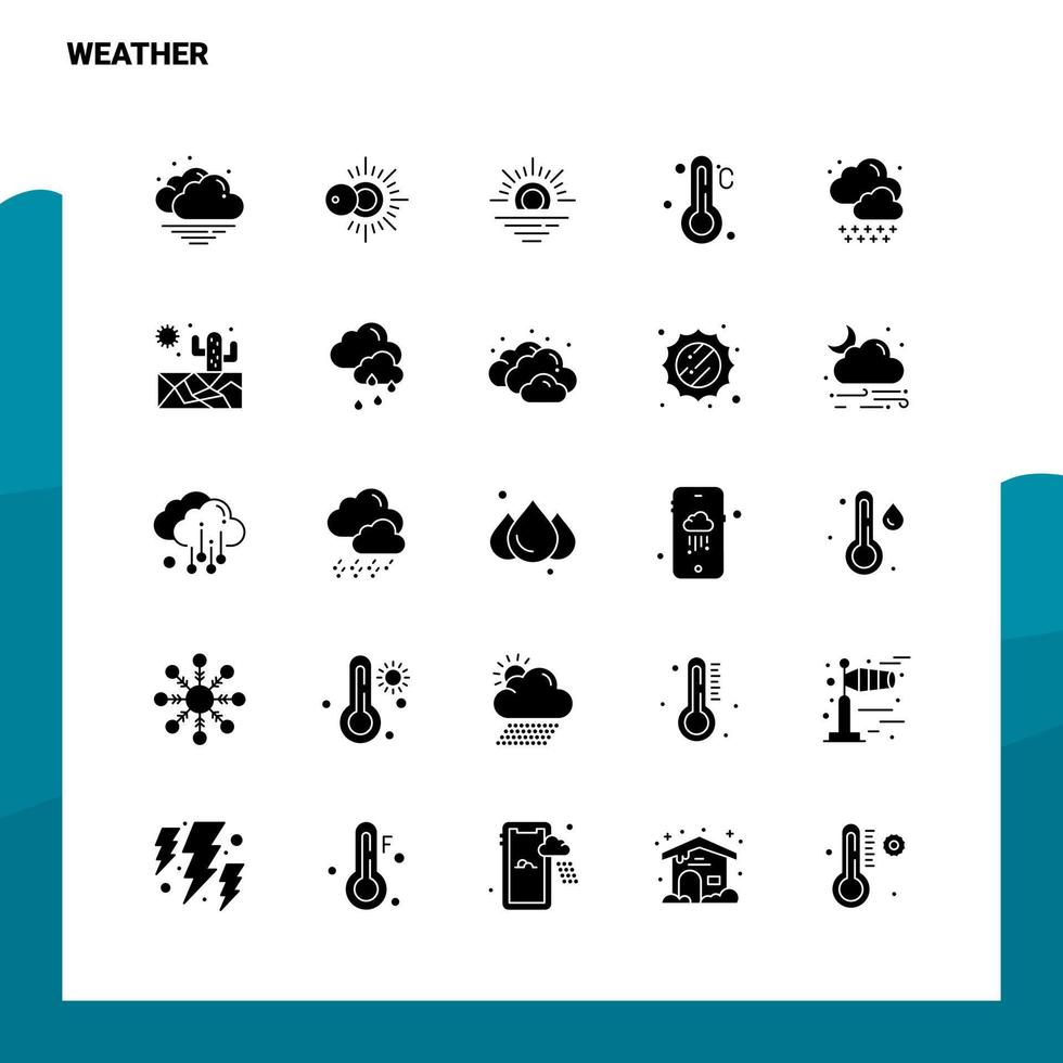 25 conjunto de iconos meteorológicos plantilla de ilustración de vector de icono de glifo sólido para ideas web y móviles para empresa comercial