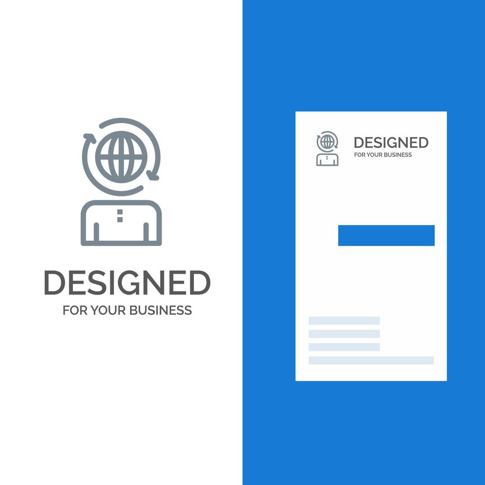 diseño de logotipo gris moderno de gestión global empresarial y plantilla de tarjeta de visita vector