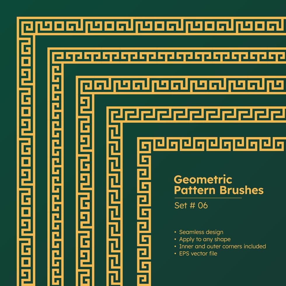 conjunto de pinceles de patrones geométricos diseño de bordes griegos vector