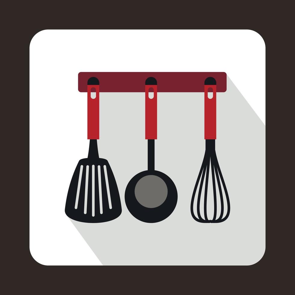 Spatula, ladle and whisk, kitchen tools icon vector