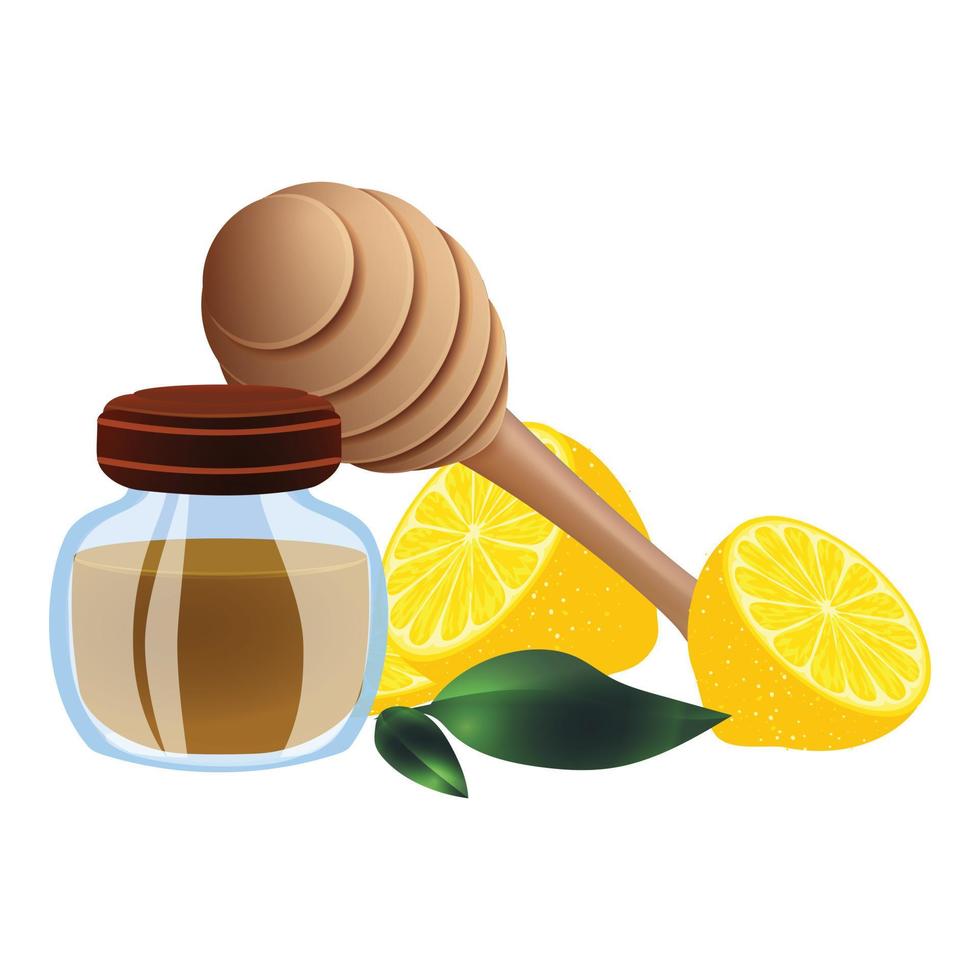 Propolis wood spoon lemon icon, cartoon style vector