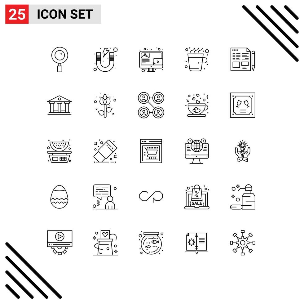 25 Creative Icons Modern Signs and Symbols of file drink study cup screen Editable Vector Design Elements