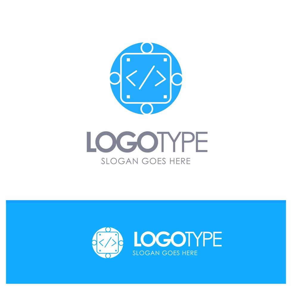 código producto de gestión de implementación personalizado logotipo sólido azul con lugar para el eslogan vector