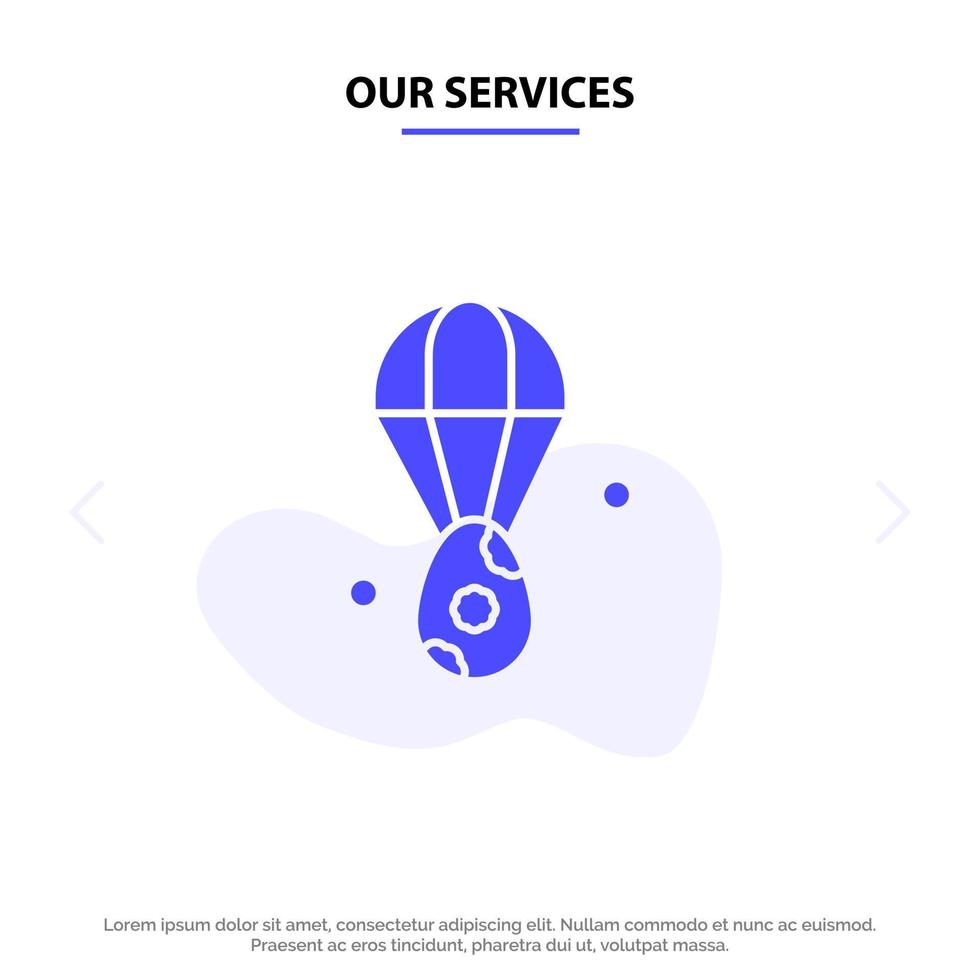 nuestros servicios globo de oreja de huevo plantilla de tarjeta web de icono de glifo sólido de pascua vector