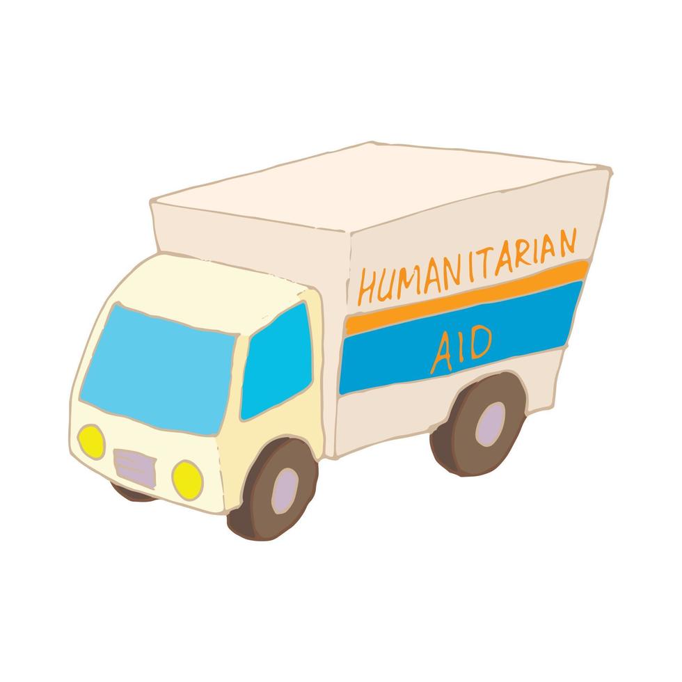 icono de coche de ayuda humanitaria, estilo de dibujos animados vector