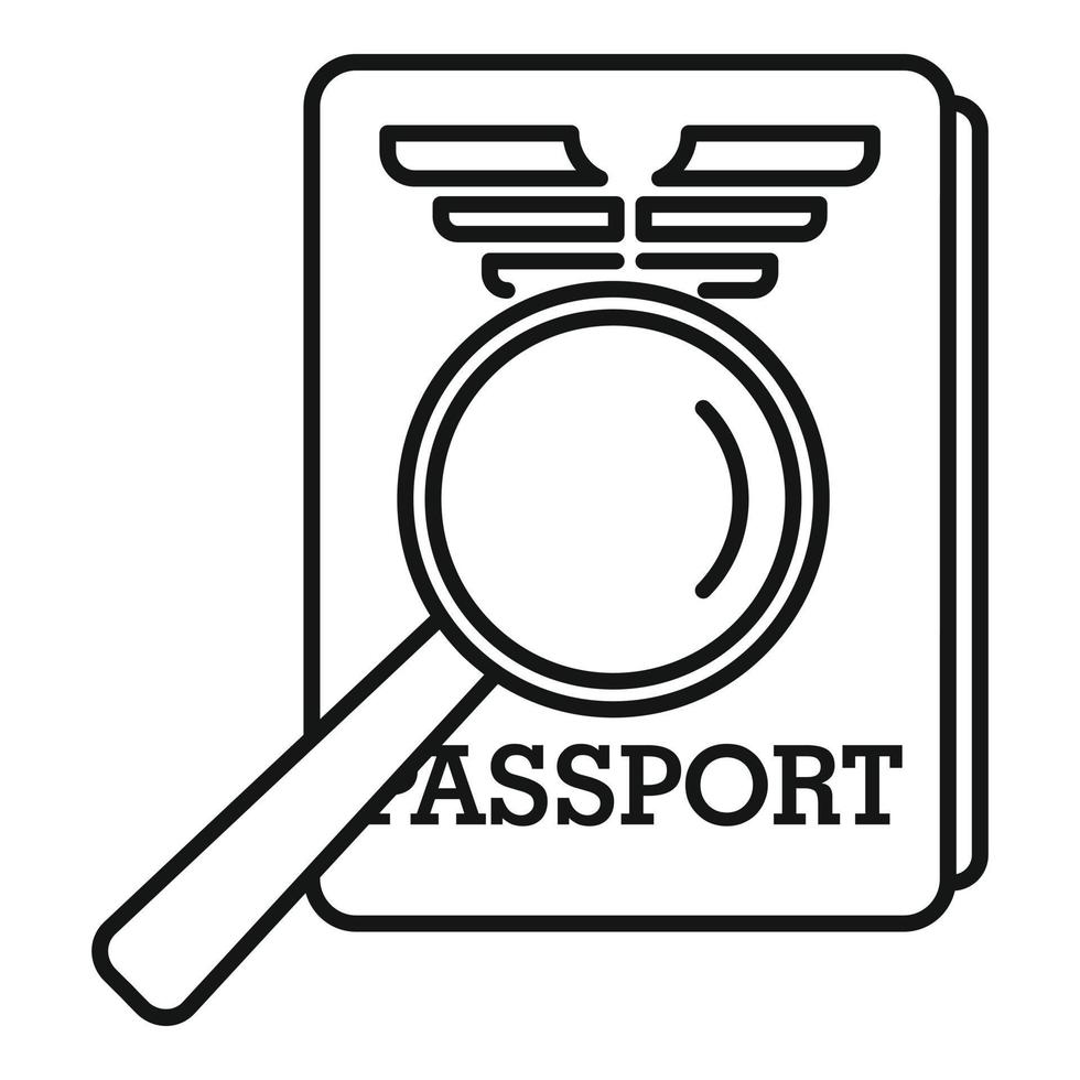 icono de control de pasaportes de lupa, estilo de contorno vector