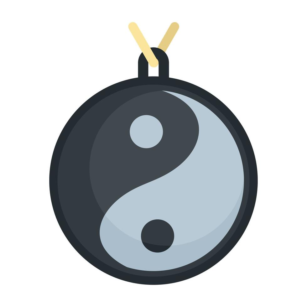 Yin yang medallion icon, flat style vector