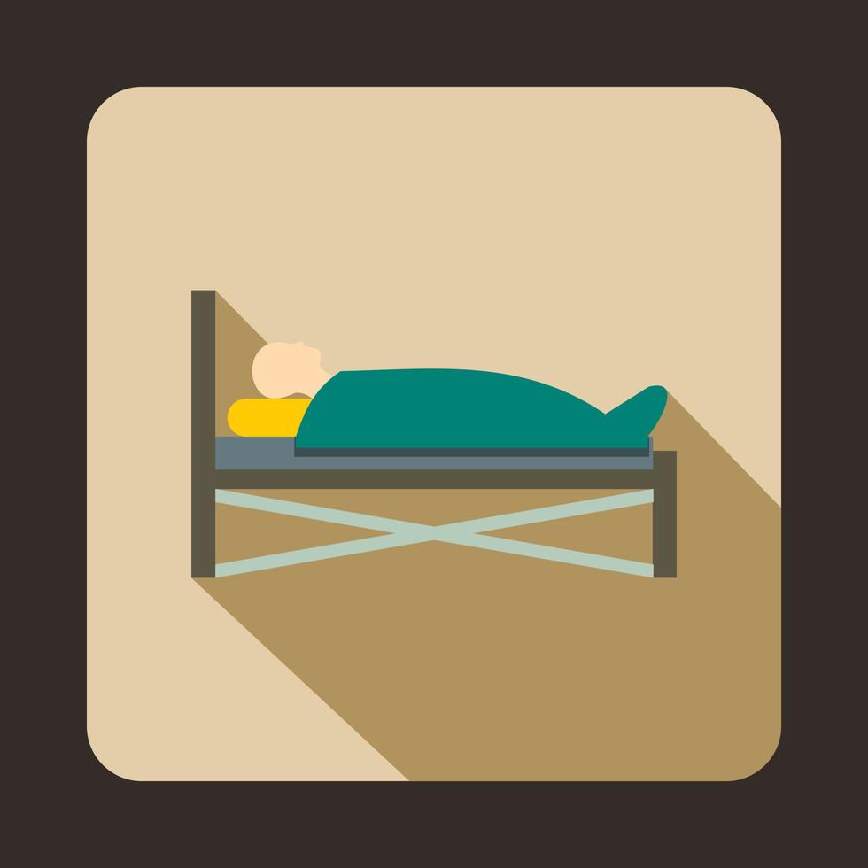 Patient in bed in hospital icon, flat style vector