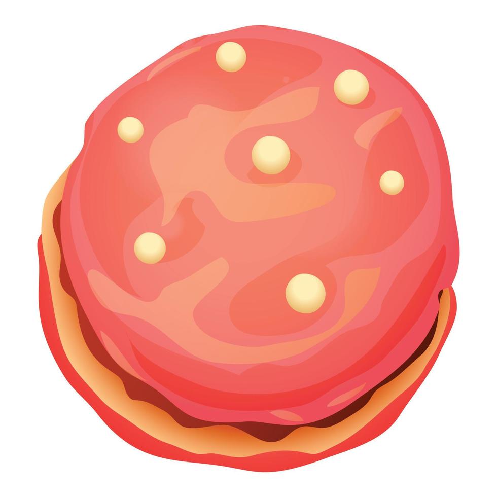 Pink cream biscuit icon, cartoon style vector