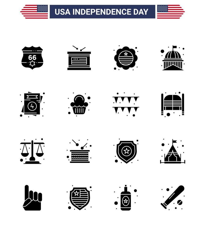 Set of 16 USA Day Icons American Symbols Independence Day Signs for invitation usa country landmark building Editable USA Day Vector Design Elements