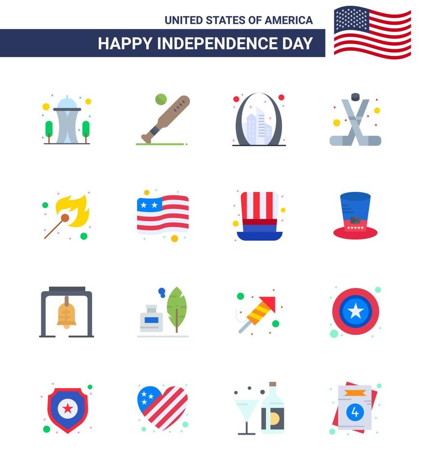 16 señales planas para el día de la independencia de estados unidos hockey sobre hielo estadounidense punto de referencia del hockey de estados unidos elementos de diseño vectorial del día de estados unidos editables vector