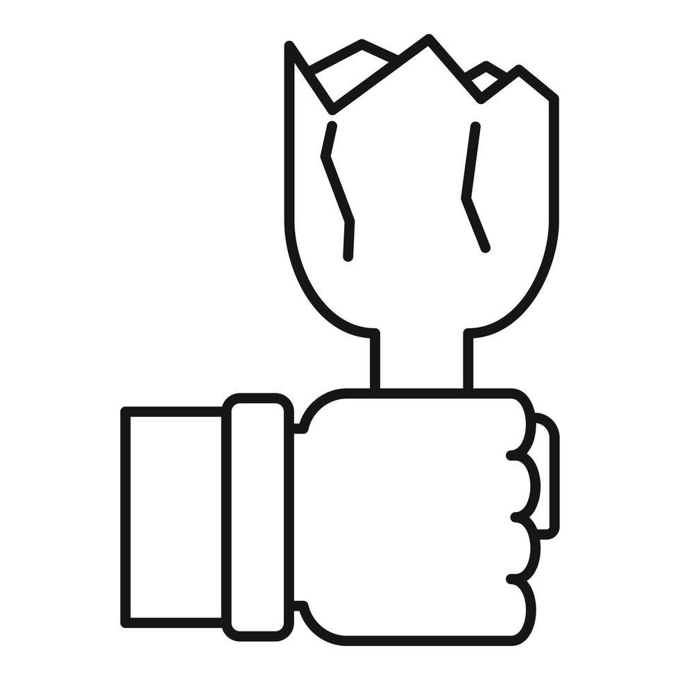 icono de mano de botella rota, estilo de contorno vector