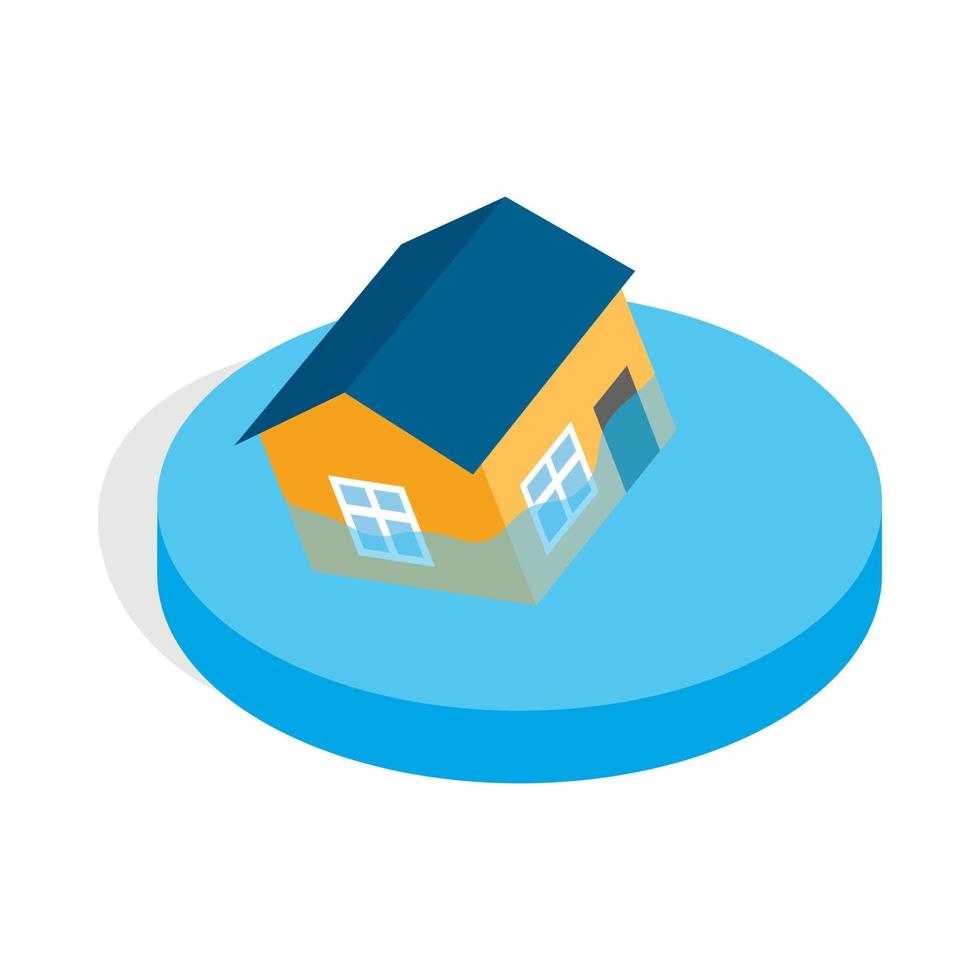 House sinking in a water icon, isometric 3d style vector