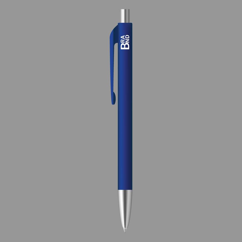 Blue pen icon, realistic style vector