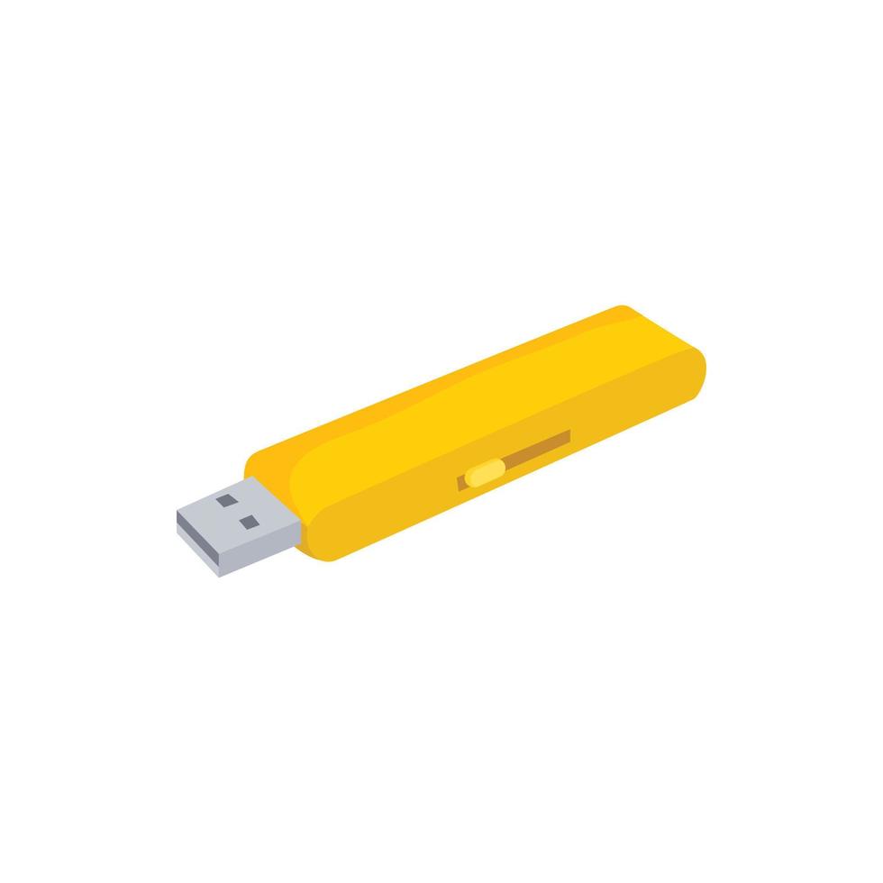 icono de unidad flash usb amarillo, estilo de dibujos animados vector