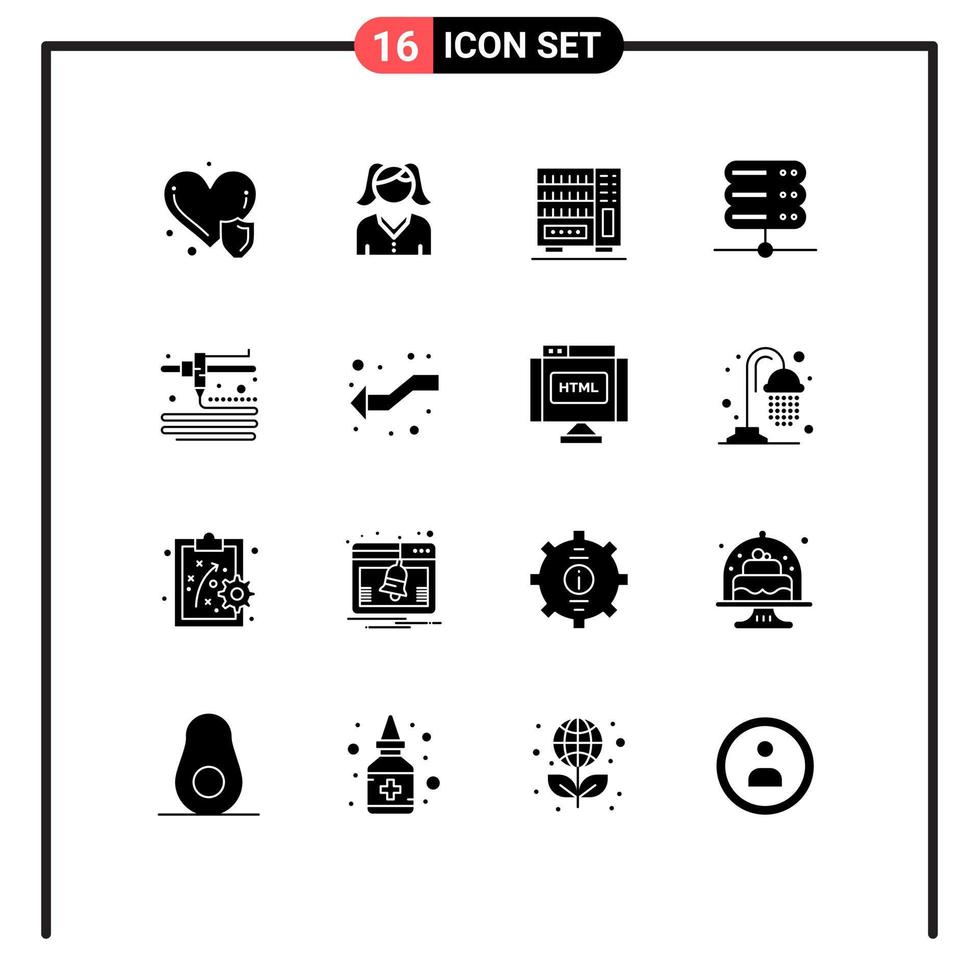 Modern Set of 16 Solid Glyphs Pictograph of intersect printing interior modeling network Editable Vector Design Elements