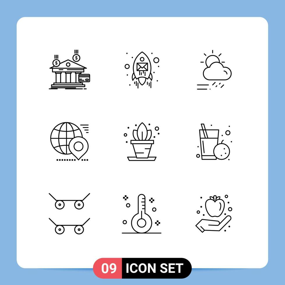 Set of 9 Vector Outlines on Grid for pin earth seo globe season Editable Vector Design Elements