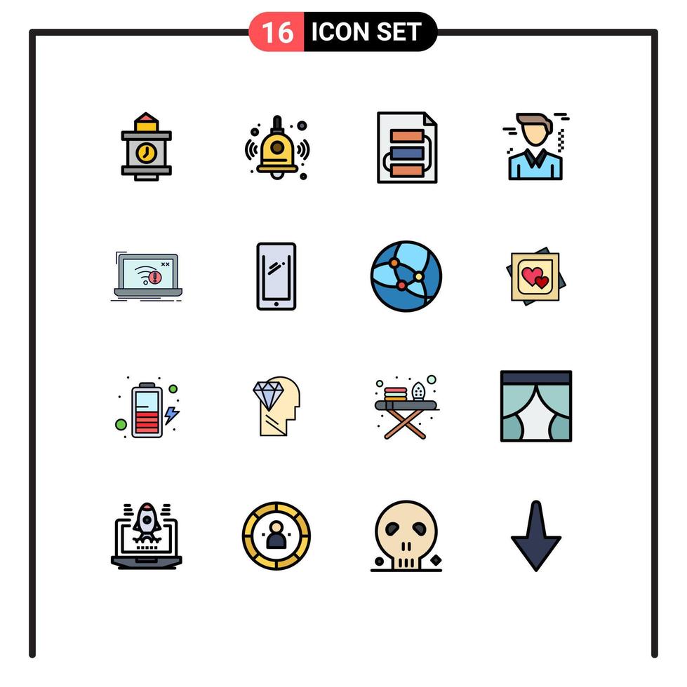 grupo de símbolos de iconos universales de 16 líneas llenas de colores planos modernos de conexión de planificación de errores perdidos elementos de diseño de vectores creativos editables por hombre