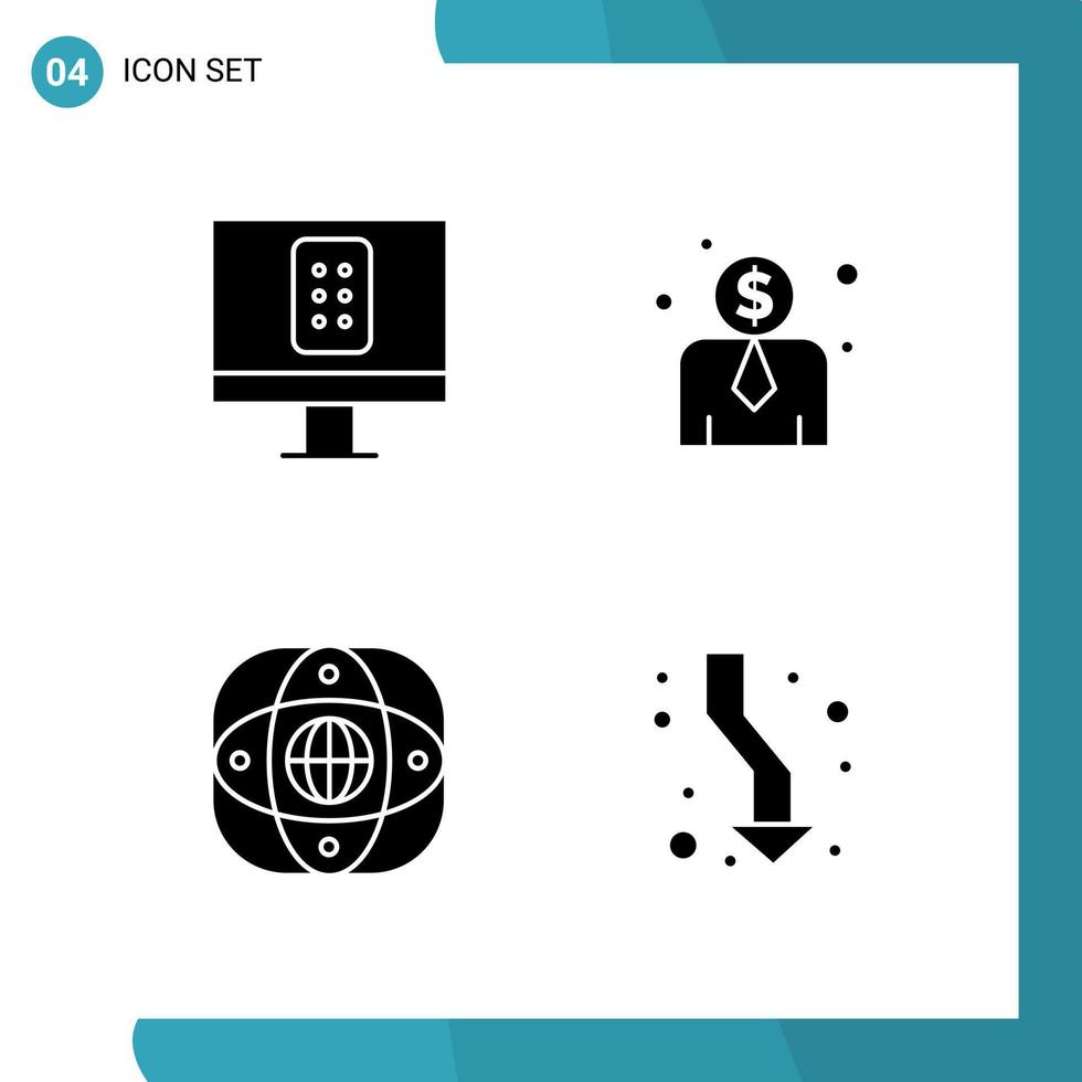 Vector Pack of 4 Glyph Symbols Solid Style Icon Set on White Background for Web and Mobile Creative Black Icon vector background