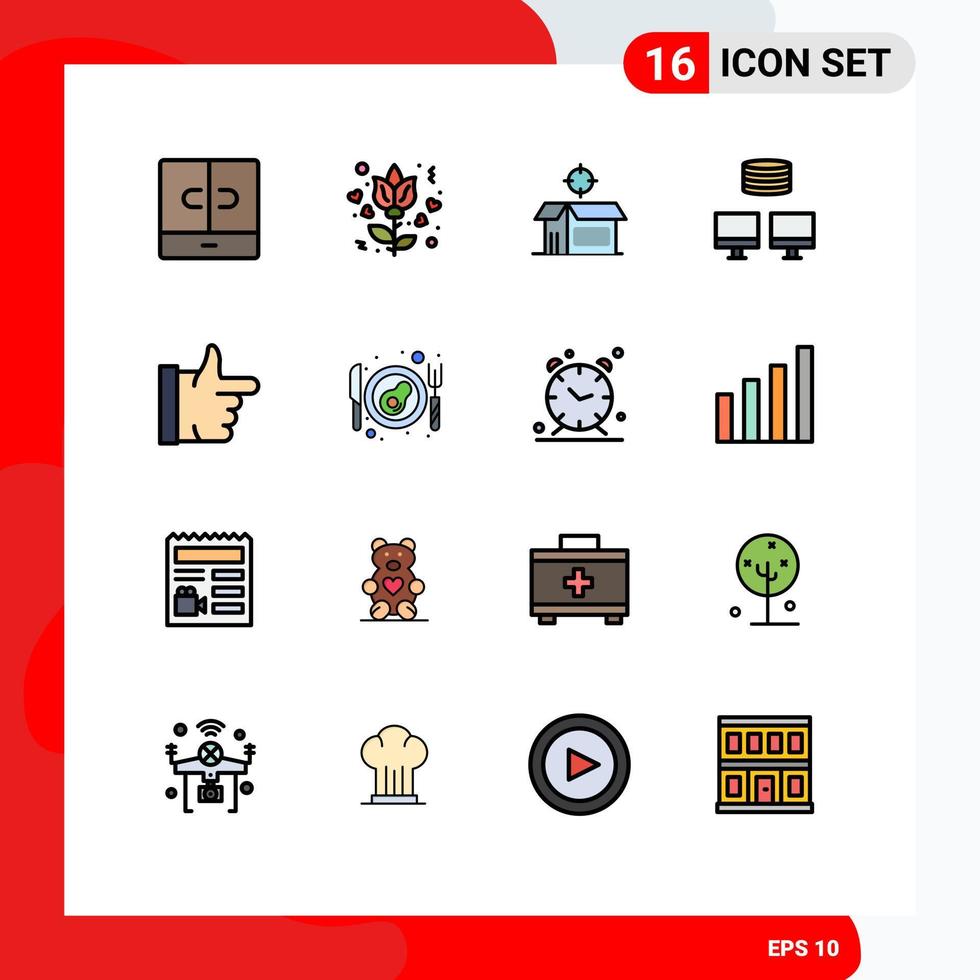 Set of 16 Vector Flat Color Filled Lines on Grid for bacon like box done database Editable Creative Vector Design Elements