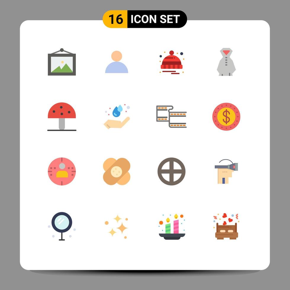 16 Thematic Vector Flat Colors and Editable Symbols of vegetable mushroom winter food rainy Editable Pack of Creative Vector Design Elements
