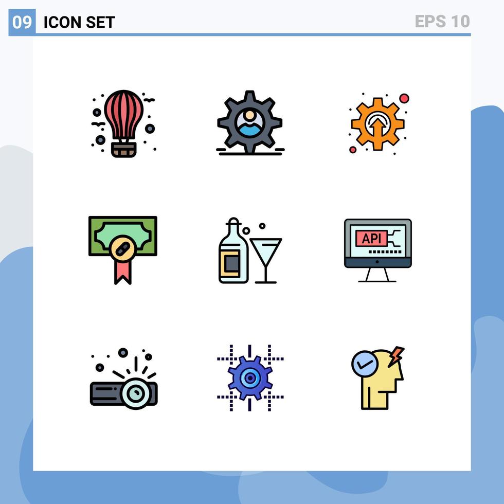 Mobile Interface Filledline Flat Color Set of 9 Pictograms of glass medical man hospital mechanism Editable Vector Design Elements