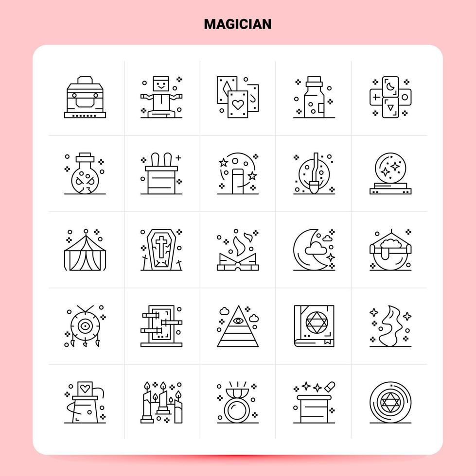 OutLine 25 Magician Icon set Vector Line Style Design Black Icons Set Linear pictogram pack Web and Mobile Business ideas design Vector Illustration
