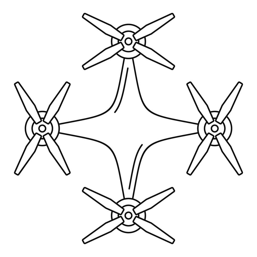 icono de drone de helicóptero, estilo de esquema vector