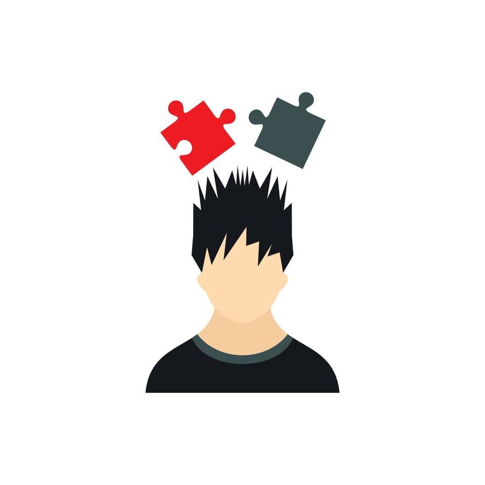 Man with puzzles over his head icon, flat style vector