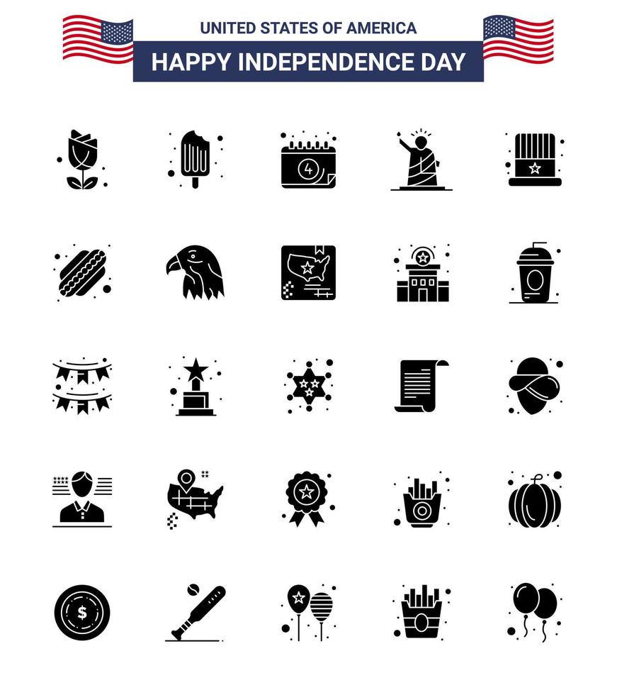 Solid Glyph Pack of 25 USA Independence Day Symbols of american statue american of landmarks Editable USA Day Vector Design Elements